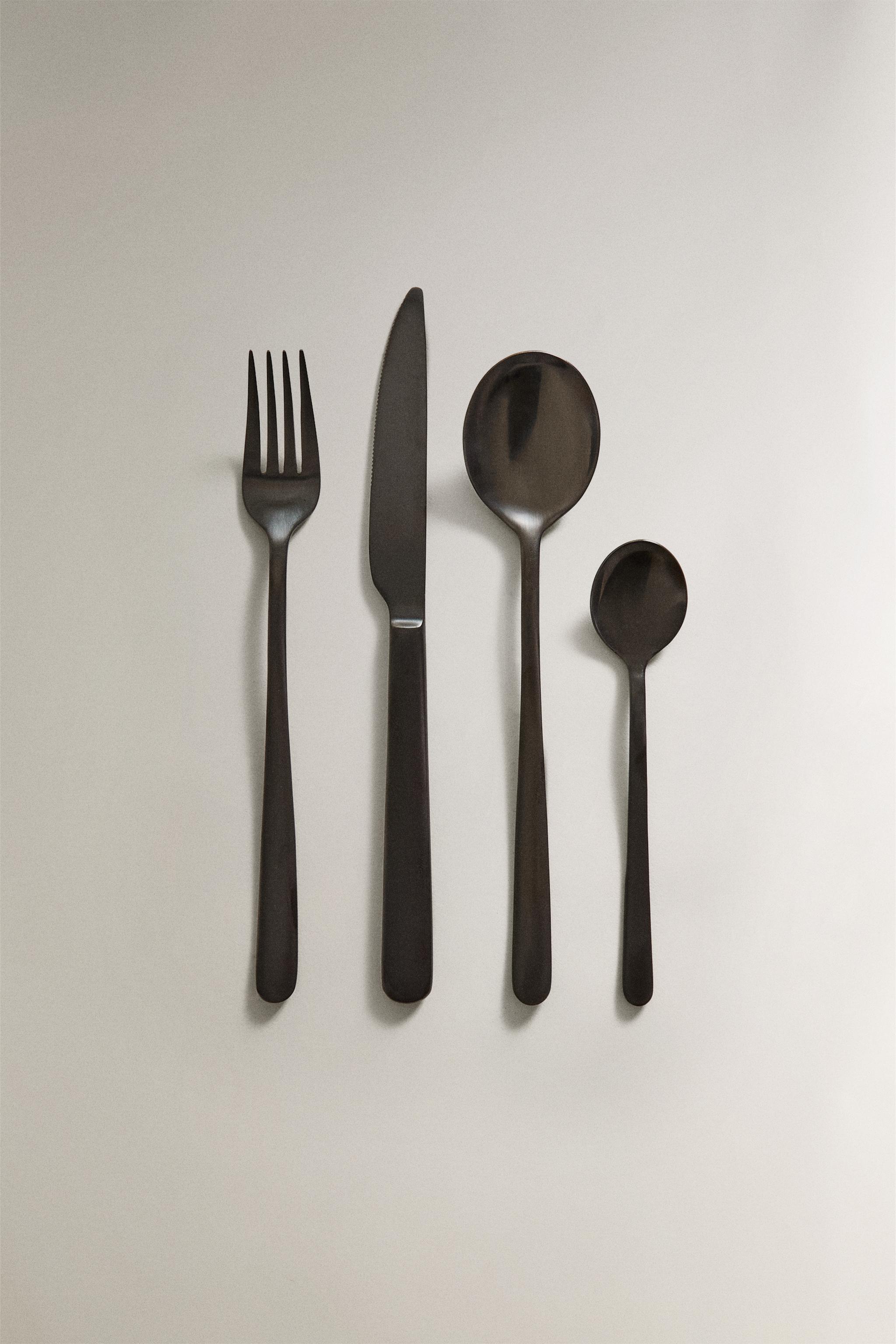 ENSEMBLE COUVERTS 4 PIÈCES ACIER NOIR